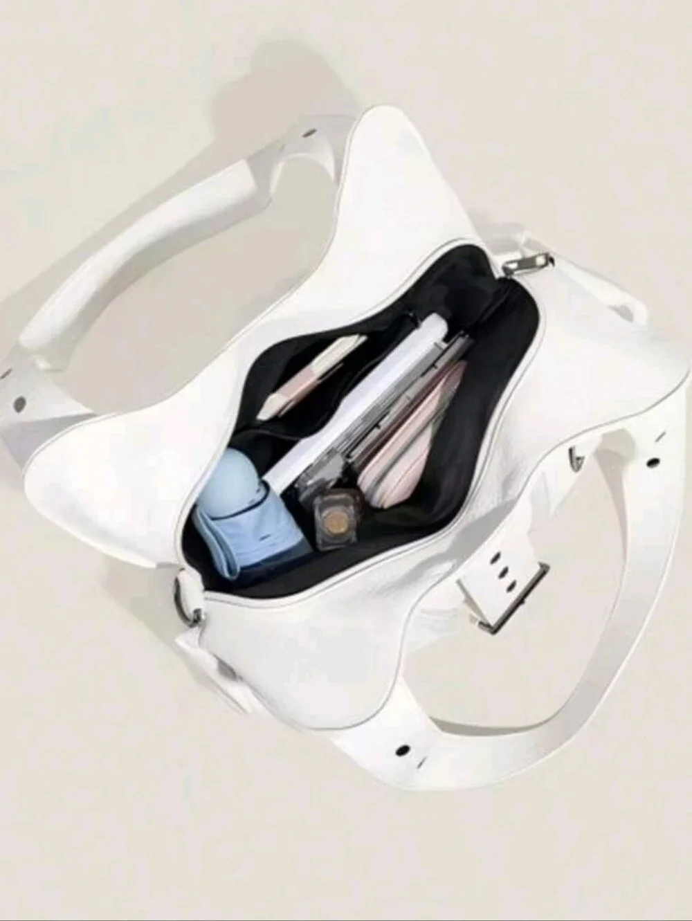 White Women's Structured Leather Tote Bag